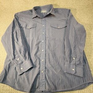 Haband Shirt Mens XL Pearl Snap Long Sleeve Blue Pin Striped Shirt
